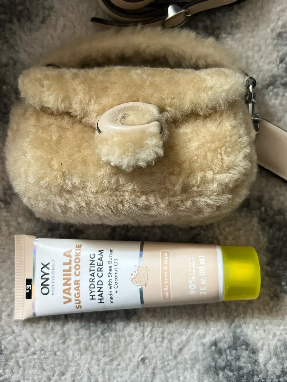 Coach Cream Shearling Mini Bag with Leather Strap